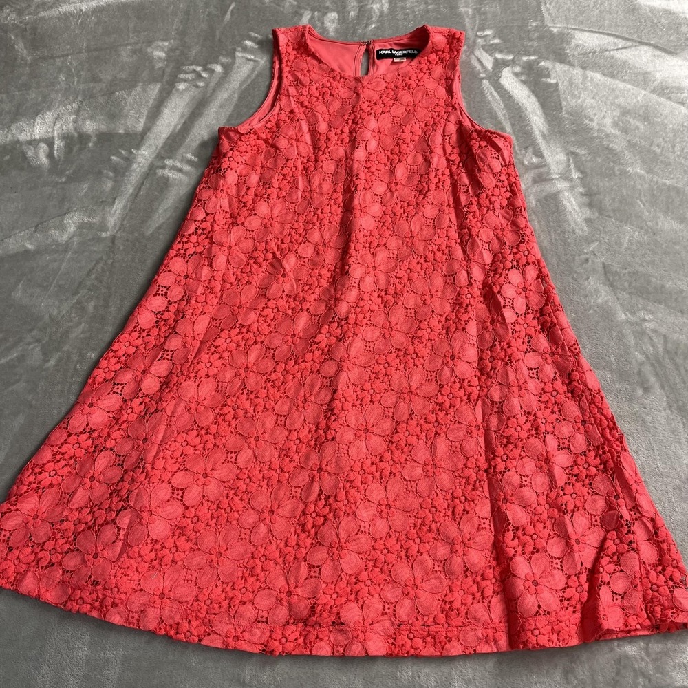 Karl Lagerfeld Paris Dress Womens 10 Pink Floral Lace Shift Sleeveless Lined